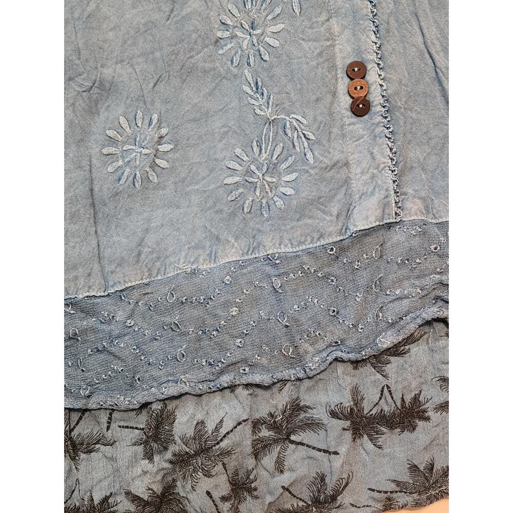 Raya Sun Chambray Swing Dress, Floral Embroidered, XL - Picture 2 of 6